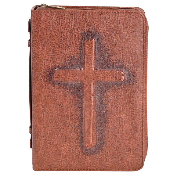White Dove -Bible Cover Vintage Cross Brown Large
