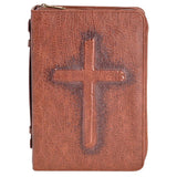 White Dove -Bible Cover Vintage Cross Brown Large
